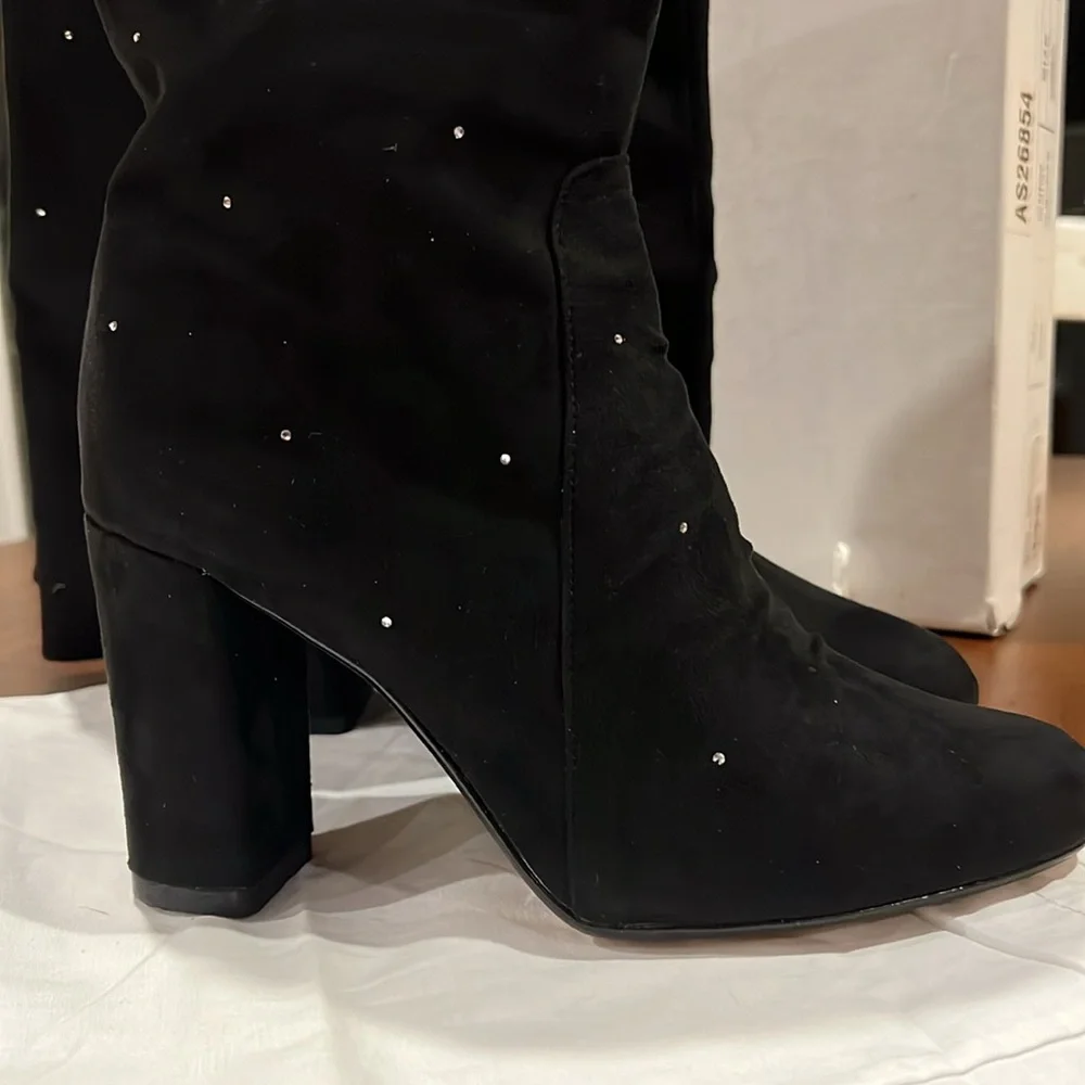 RAYE Isabella Over the Knee Boots Black Silver Embellished Size 6.5 New